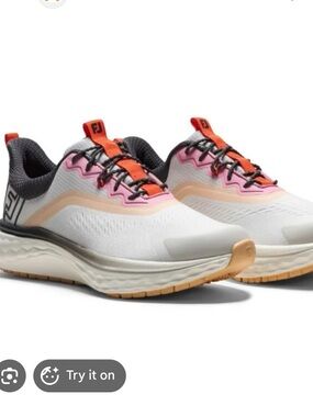 FootJoy Women’s Quantum Golf Shoes — White with Coral and Peach Accents